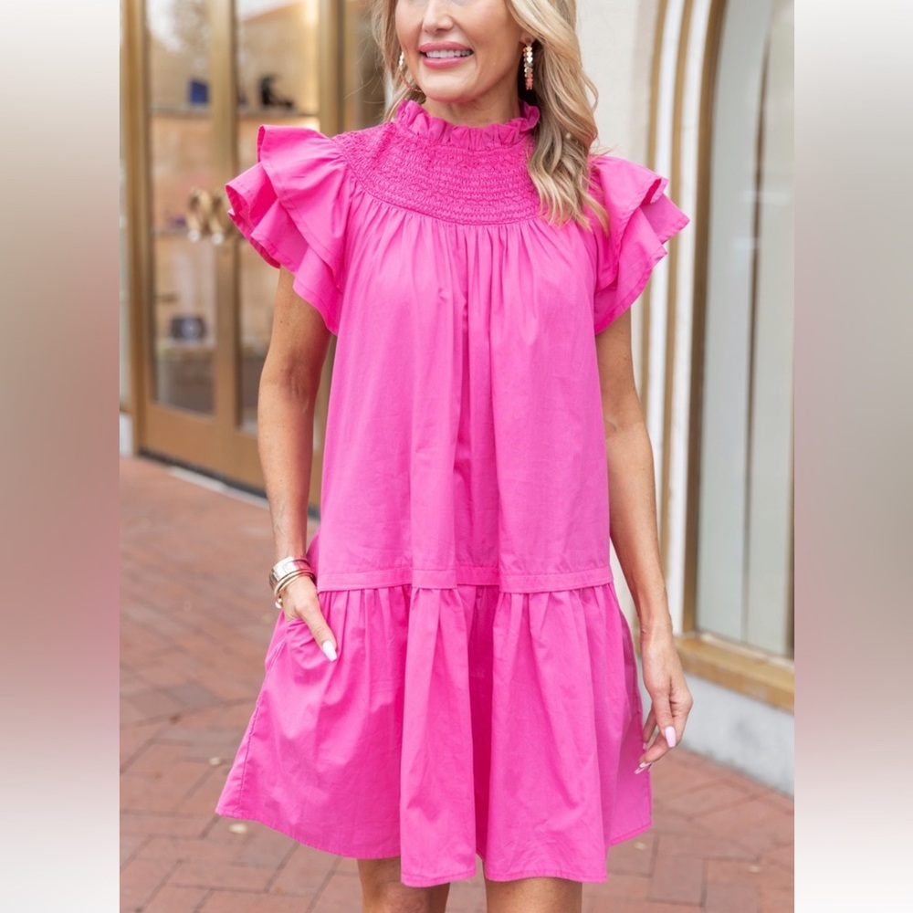 Pinch Pink Smocked Ruffle‎ Sleeve Dress
